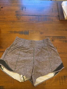 lululemon athletica Heathered Gray Athletic Shorts with Green Stitching